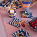 Table linen & Accessories Ace of Celebrations Hand Embroidery Beaded Coasters Set of 4