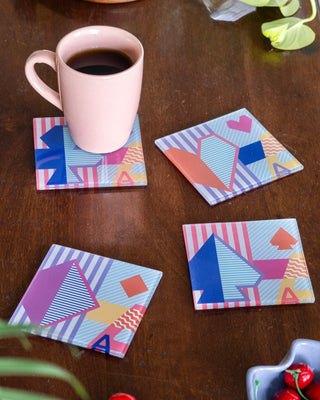 Table linen & Accessories Ace Toughened Glass Coasters - Set of 4 - Pink