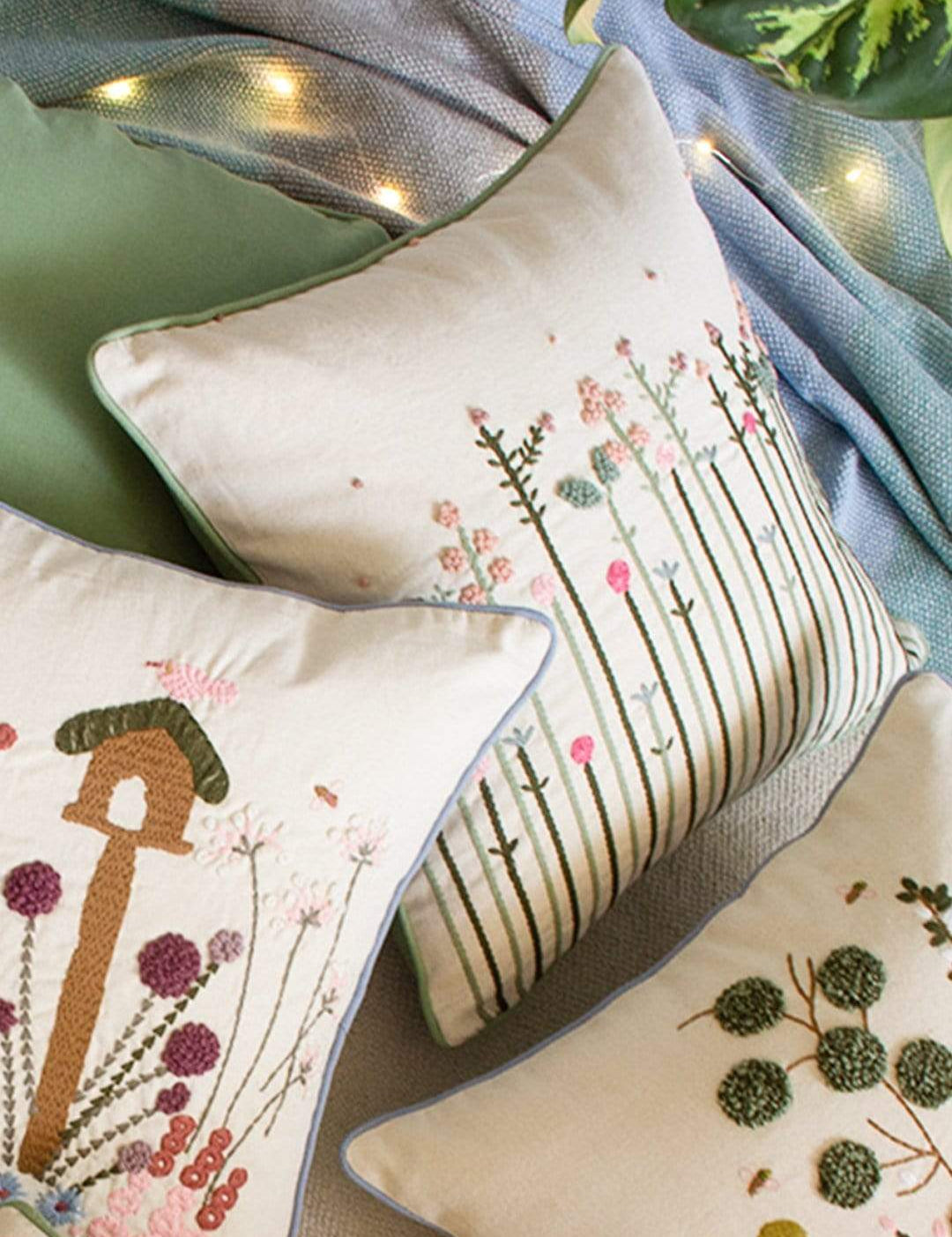 Tall Grass Embroidered Cushion Cover