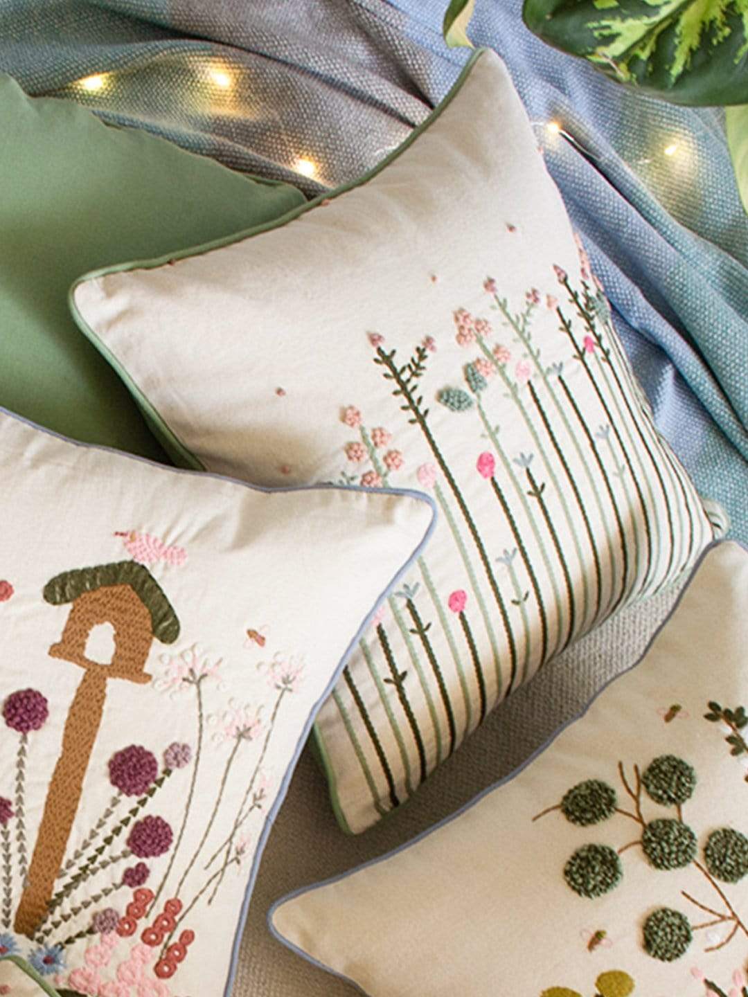 Tall Grass Embroidered Cushion Cover