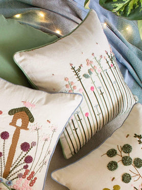 Tall Grass Embroidered Cushion Cover