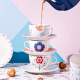 Tea cups & coffee mugs Arunya Hand painted Ceramic Teacup & Saucer -Set of 4