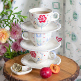 Tea cups & coffee mugs Arunya Hand painted Ceramic Teacup & Saucer -Set of 4