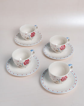 Tea cups & coffee mugs Arunya Hand painted Ceramic Teacup & Saucer -Set of 4