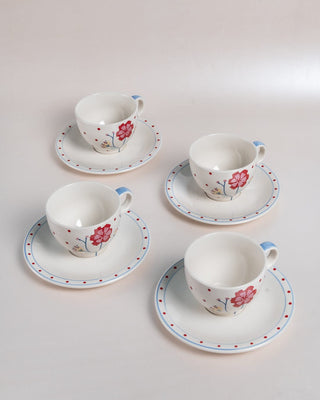 Tea cups & coffee mugs Arunya Hand painted Ceramic Teacup & Saucer -Set of 4