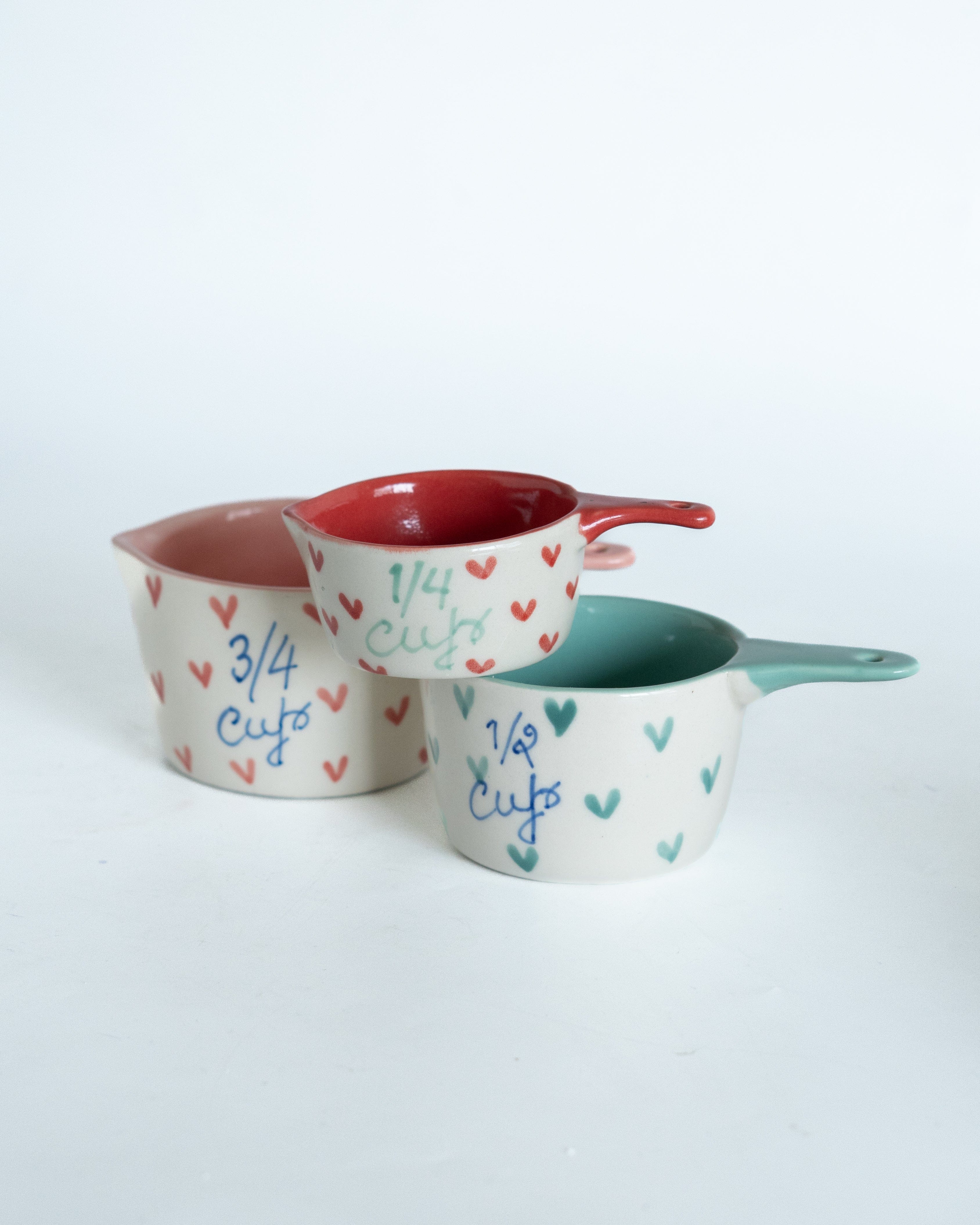 Tea cups & coffee mugs Little Hearts  Measuring Cups -set of 3 - Handpainted Stoneware