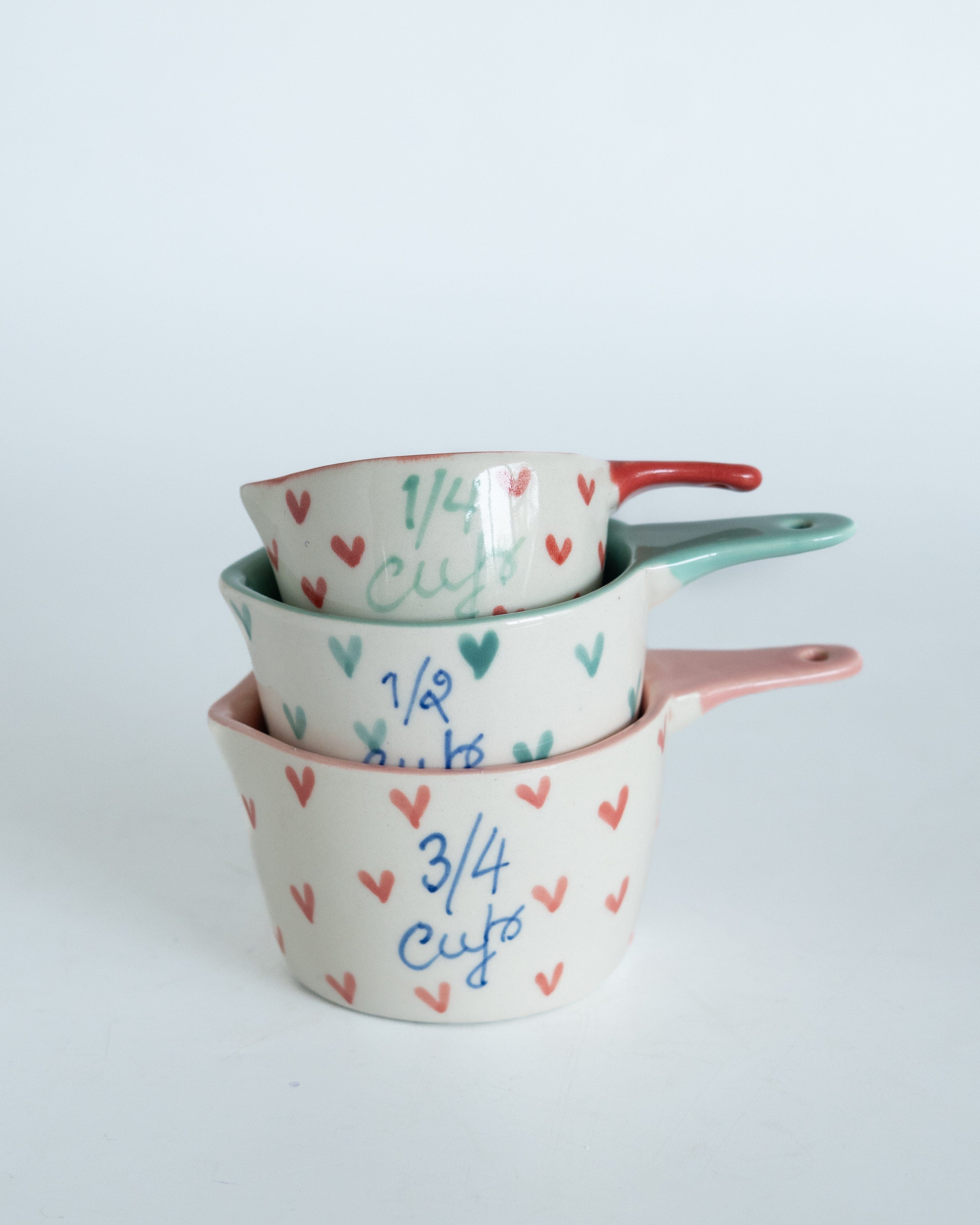 Tea cups & coffee mugs Little Hearts  Measuring Cups -set of 3 - Handpainted Stoneware