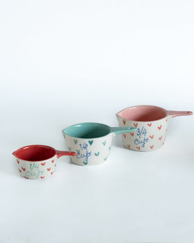 Tea cups & coffee mugs Little Hearts  Measuring Cups -set of 3 - Handpainted Stoneware