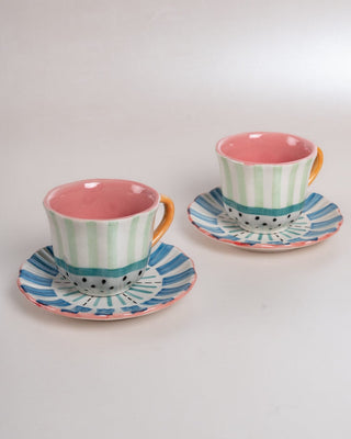 Tea cups & coffee mugs Masquerade Ceramic Teacups and Saucers - Set of 2