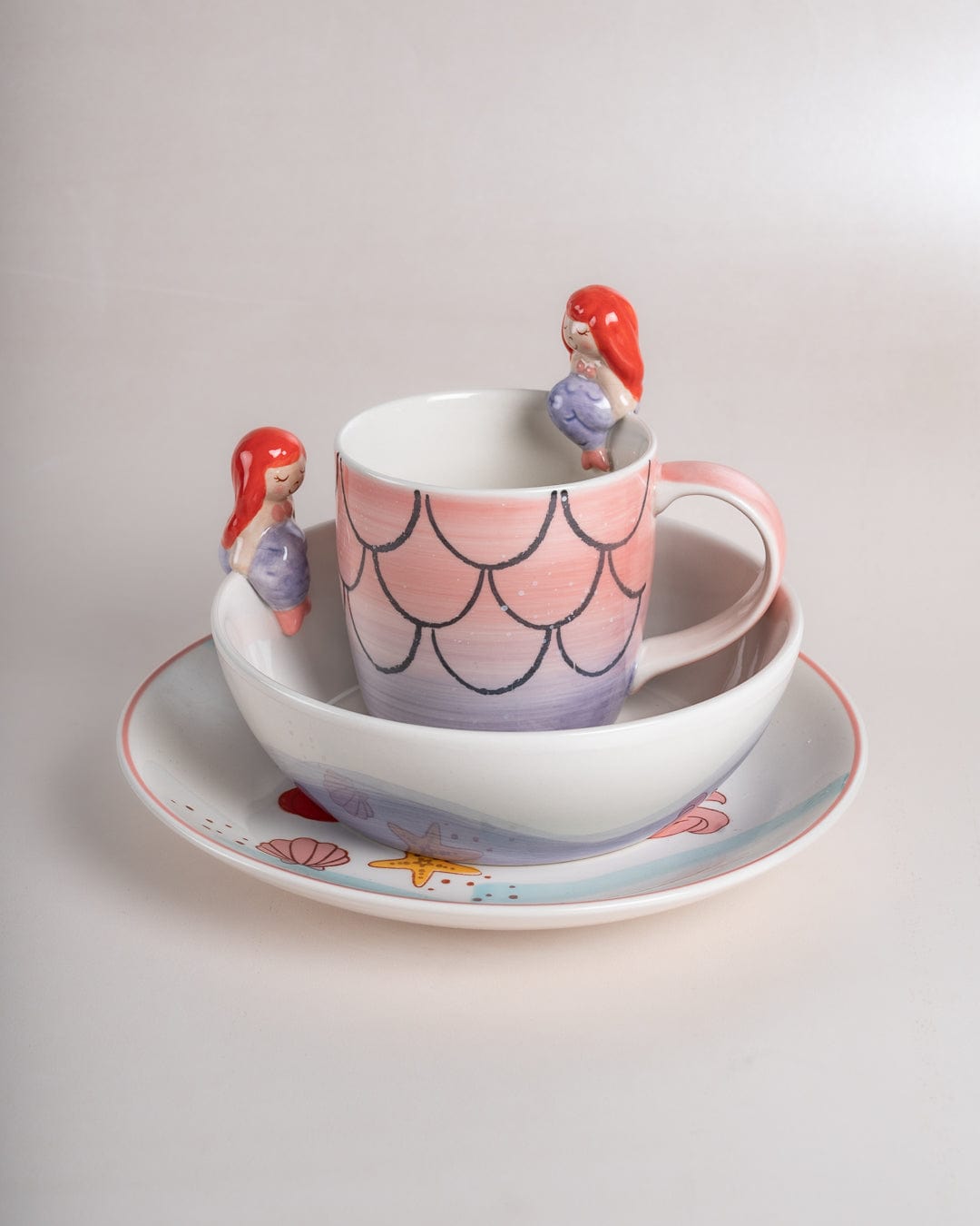 Tea cups & coffee mugs Mermaid Handpainted Breakfast Set of 3