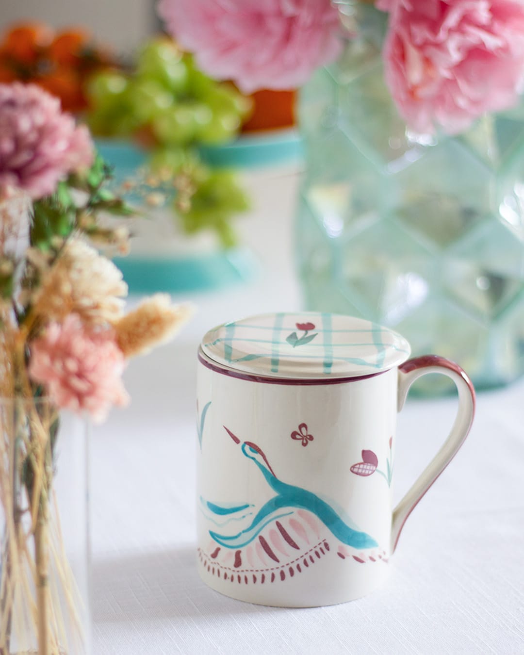 Tea cups & coffee mugs Skylark Handpainted Ceramic Infuser Mug with Lid 410 ml