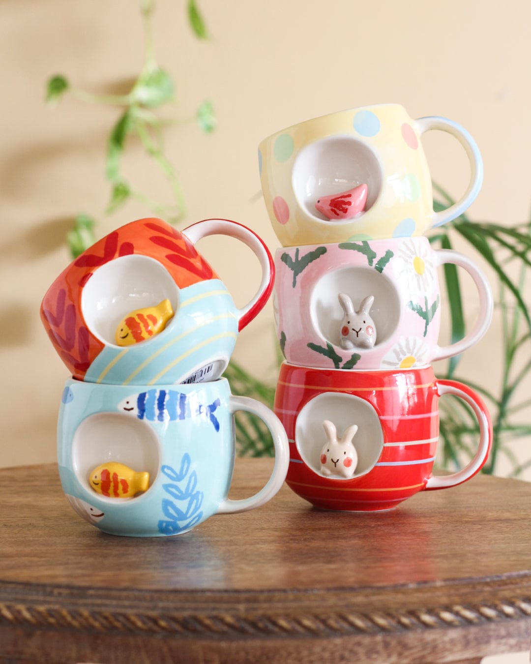 Tea cups & coffee mugs Striped Bunny Handpainted Ceramic Mug