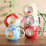 Tea cups & coffee mugs Striped Bunny Handpainted Ceramic Mug