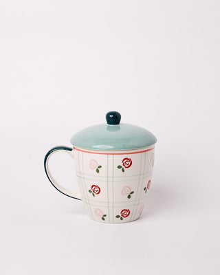 Tea Garden Handpainted Ceramic Coffee Mug with Lid 385ml