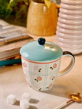 Tea Garden Handpainted Ceramic Coffee Mug with Lid 385ml