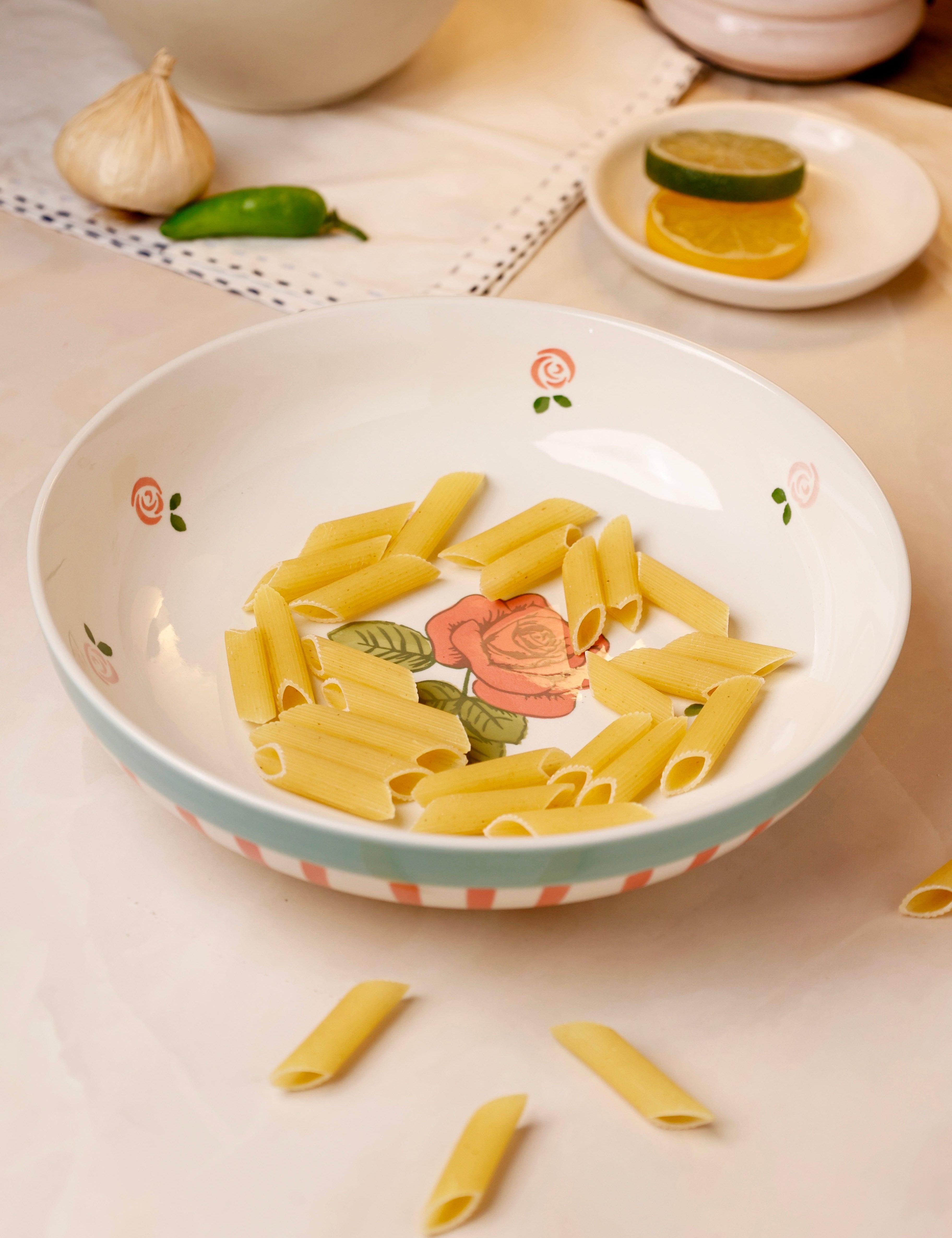 Tea Garden Handpainted Ceramic Pasta Bowl 21 cms
