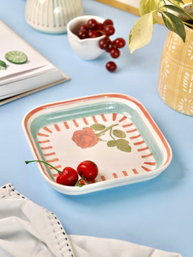 Tea Garden Handpainted Ceramic Square Snack Plate 15.5 cm
