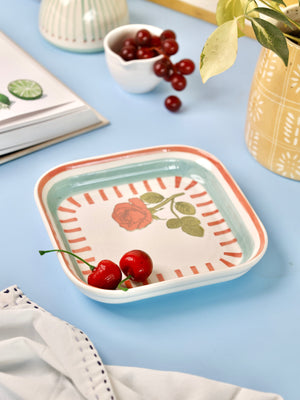 Tea Garden Handpainted Ceramic Square Snack Plate 15.5 cm