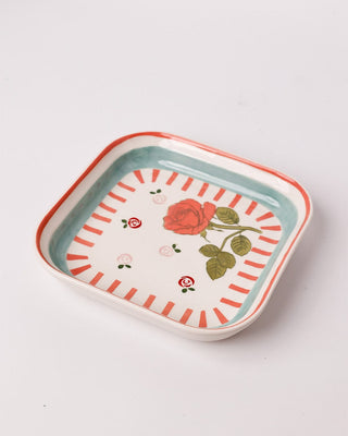 Tea Garden Handpainted Ceramic Square Snack Plate 15.5 cms