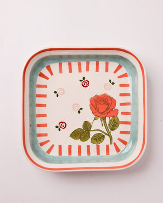 Tea Garden Handpainted Ceramic Square Snack Plate 15.5 cms