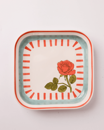 Tea Garden Handpainted Ceramic Square Snack Plate 15.5 cms