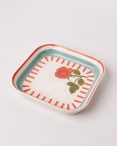 Tea Garden Handpainted Ceramic Square Snack Plate 15.5 cms