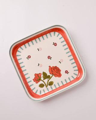 Tea Garden Handpainted Square Platter 20.5 cms