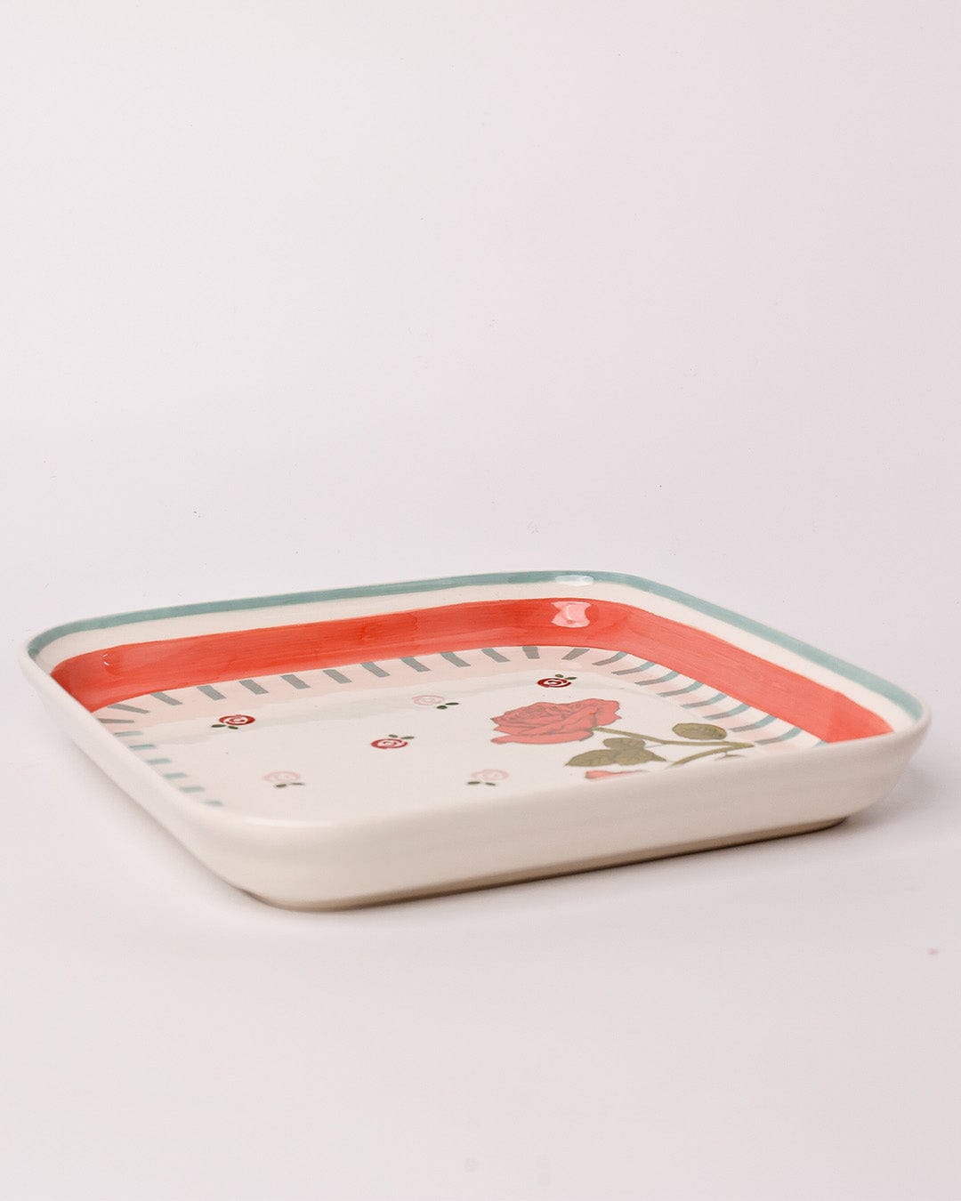 Tea Garden Handpainted Square Platter 20.5 cms