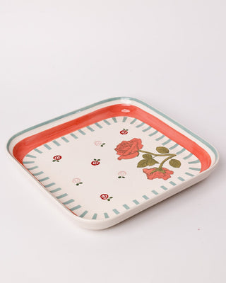 Tea Garden Handpainted Square Platter 20.5 cms