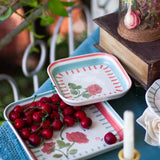Tea Garden Handpainted Square Platter 20.5 cms