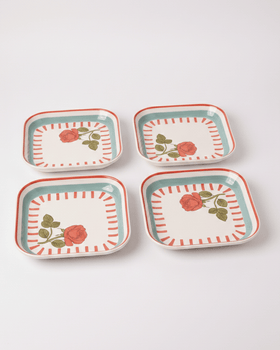 Tea Garden Square Snack Plates - Set of 4