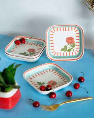 Tea Garden Square Snack Plates - Set of 4