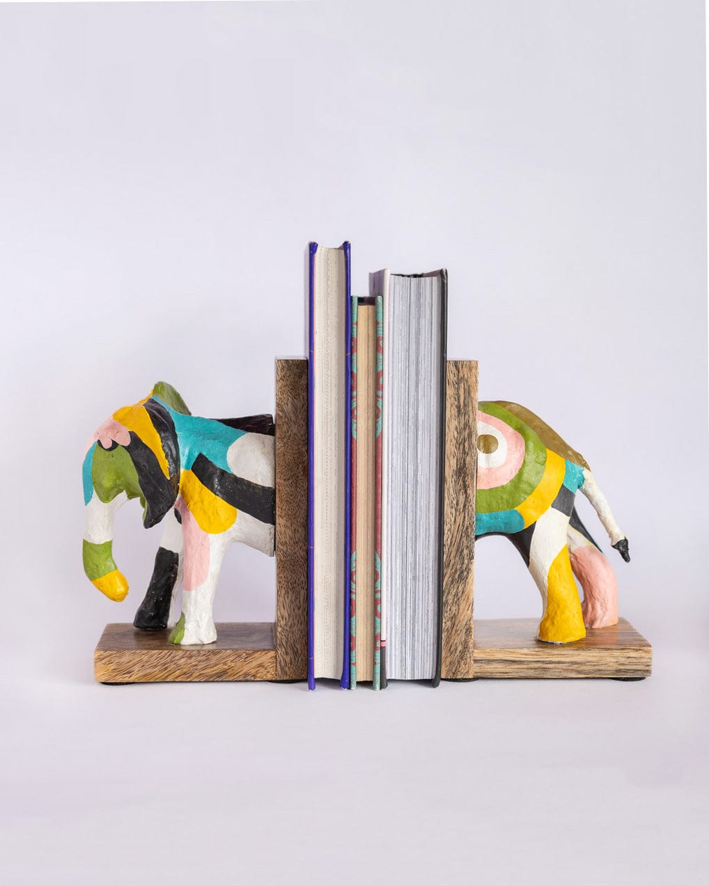  Technicolour Tusker Wooden & Handpainted Paper mache Bookends - Technicolour Tusker Wooden & Handpainted Paper mache Bookends - The Wishing Chair 