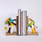  Technicolour Tusker Wooden & Handpainted Paper mache Bookends - Technicolour Tusker Wooden & Handpainted Paper mache Bookends - The Wishing Chair 