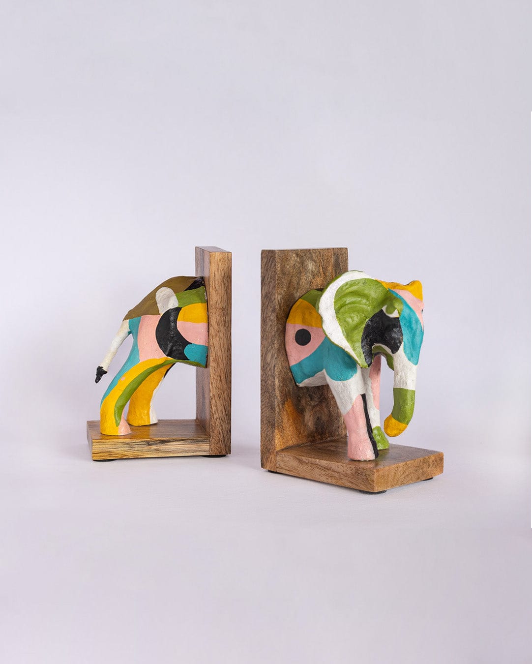  Technicolour Tusker Wooden & Handpainted Paper mache Bookends - Technicolour Tusker Wooden & Handpainted Paper mache Bookends - The Wishing Chair 