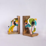  Technicolour Tusker Wooden & Handpainted Paper mache Bookends - Technicolour Tusker Wooden & Handpainted Paper mache Bookends - The Wishing Chair 