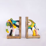  Technicolour Tusker Wooden & Handpainted Paper mache Bookends - Technicolour Tusker Wooden & Handpainted Paper mache Bookends - The Wishing Chair 