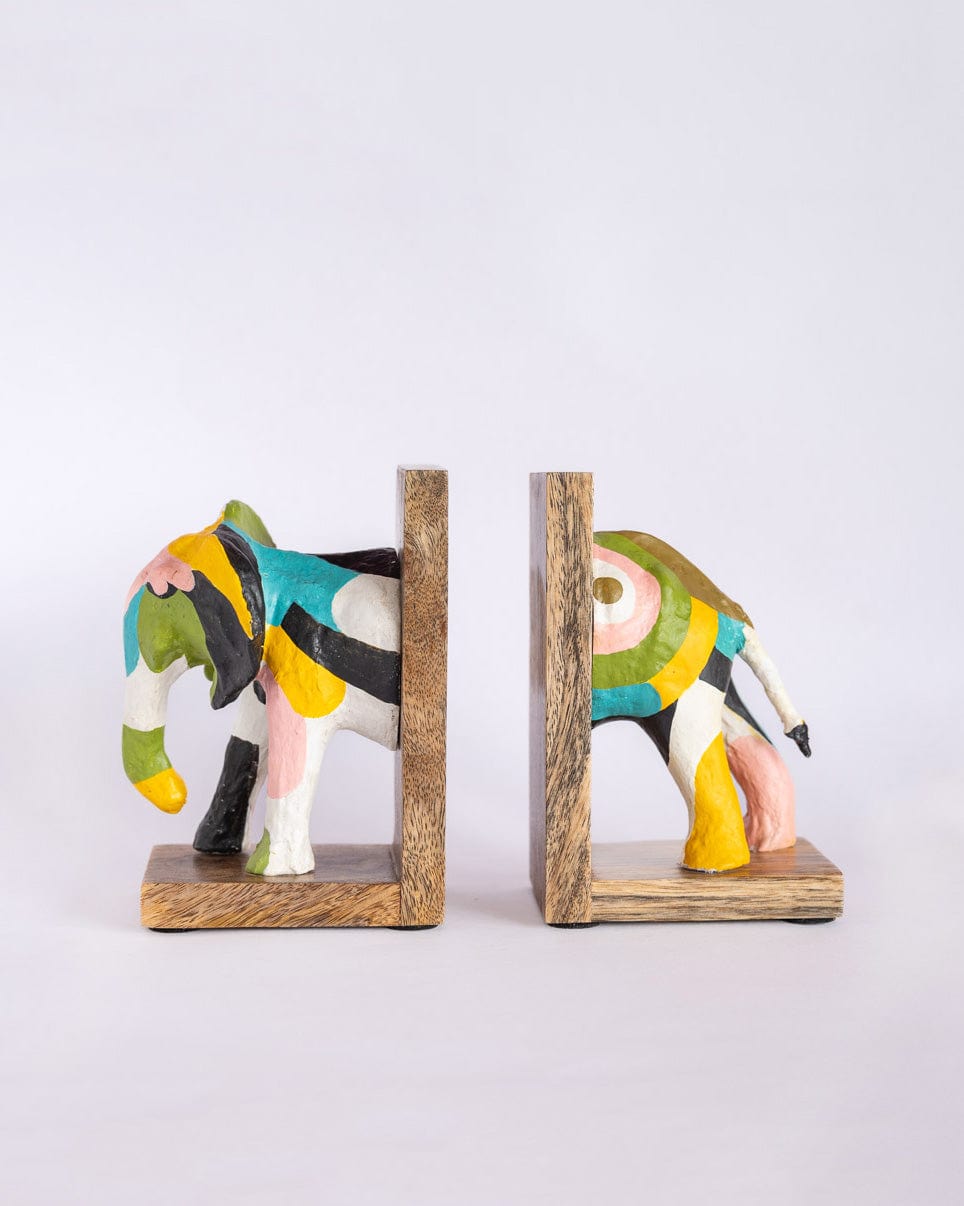 Technicolour Tusker Wooden & Handpainted Paper mache Bookends