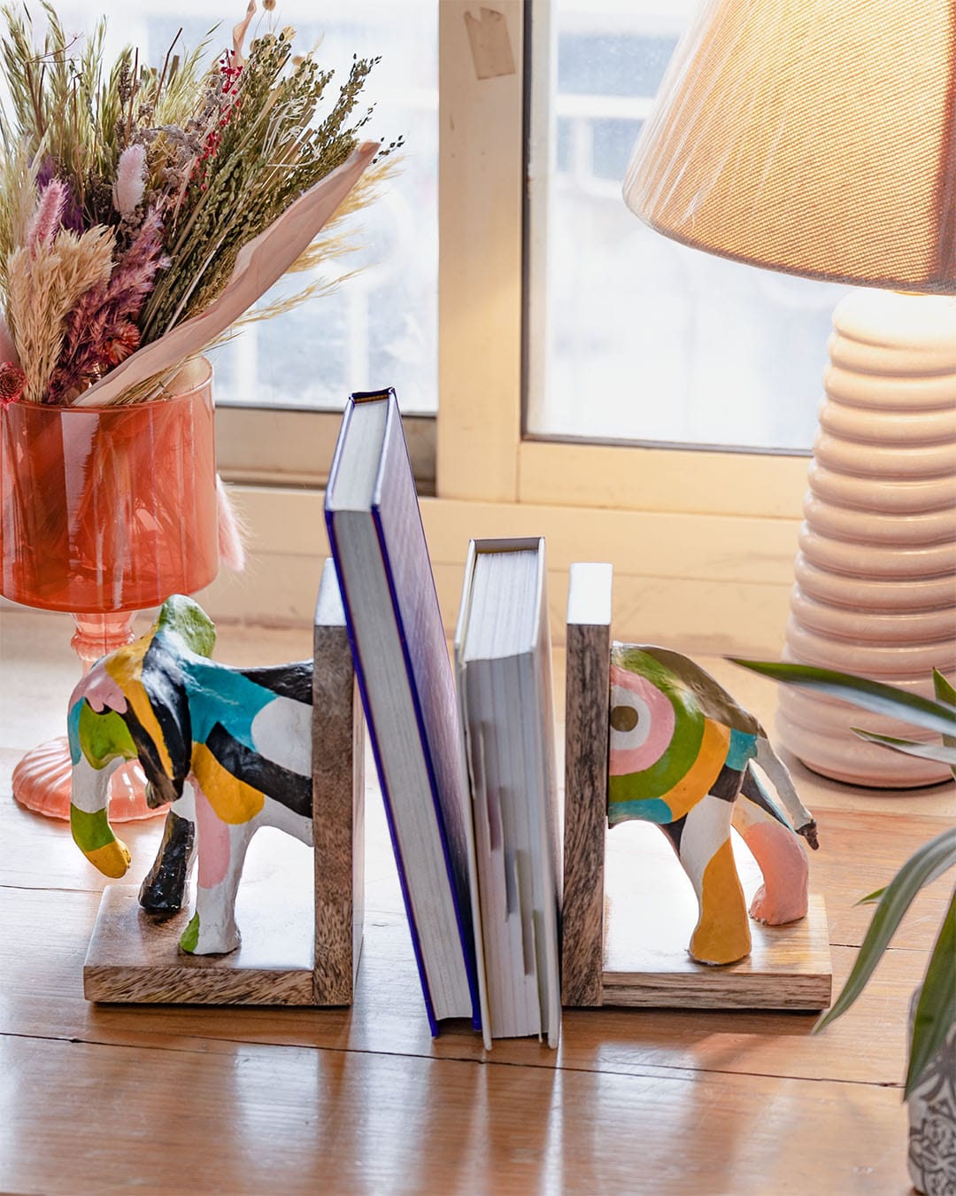  Technicolour Tusker Wooden & Handpainted Paper mache Bookends - Technicolour Tusker Wooden & Handpainted Paper mache Bookends - The Wishing Chair 