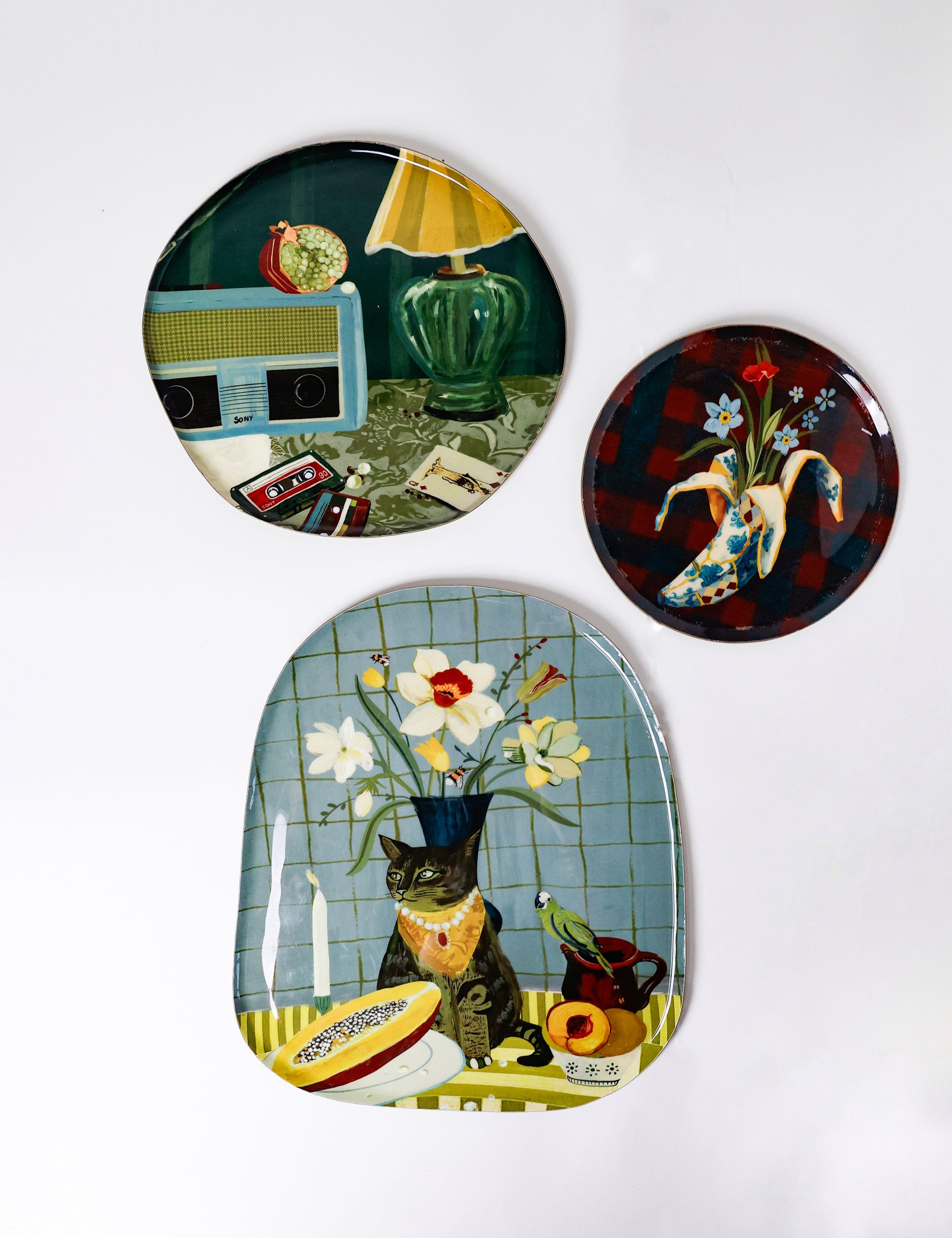 The Odd Trio metal wall plates, set of 3, with retro still-life and floral designs | The Wishing Chair