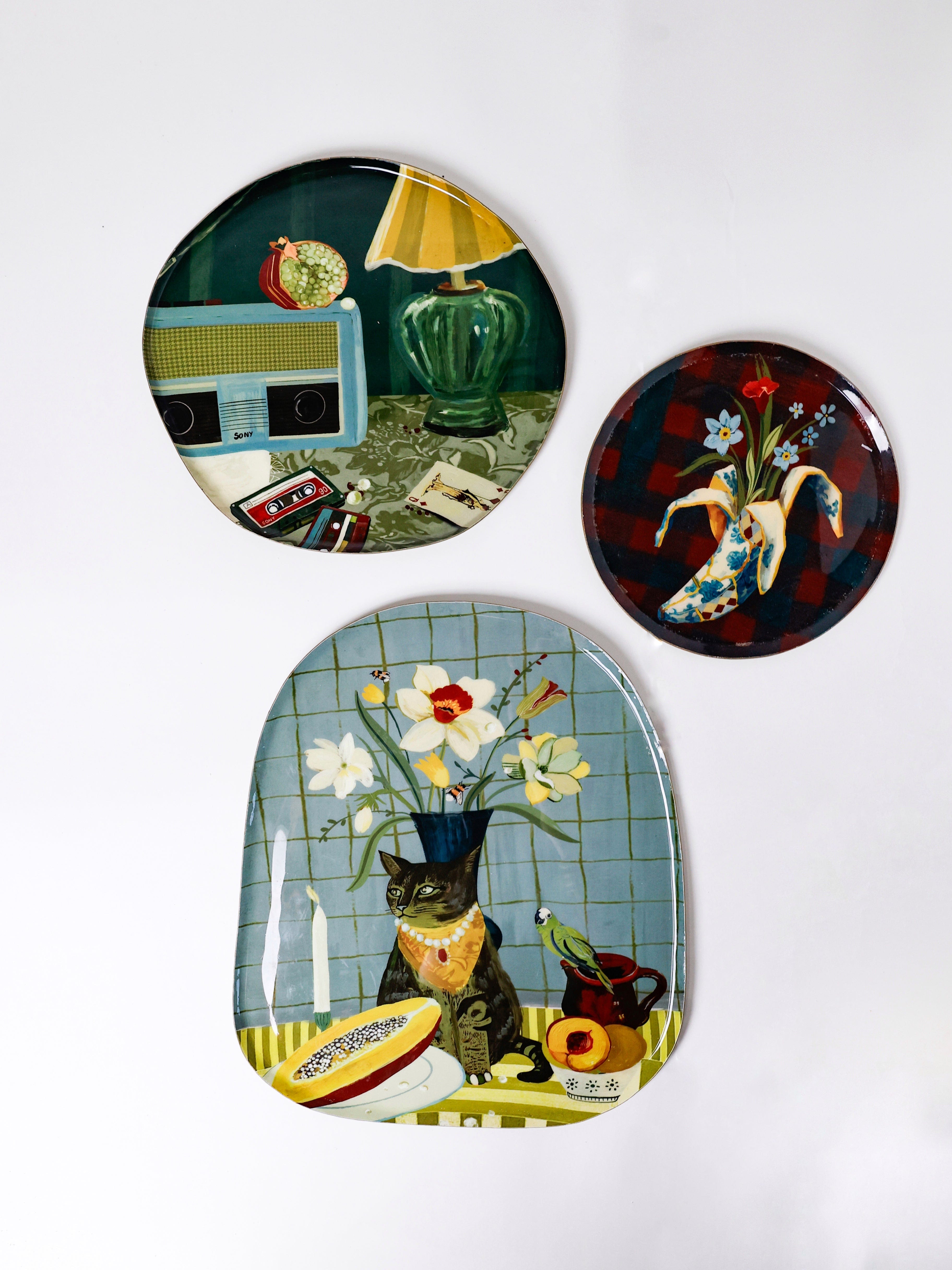 The Odd Trio metal wall plates, set of 3, with retro still-life and floral designs | The Wishing Chair