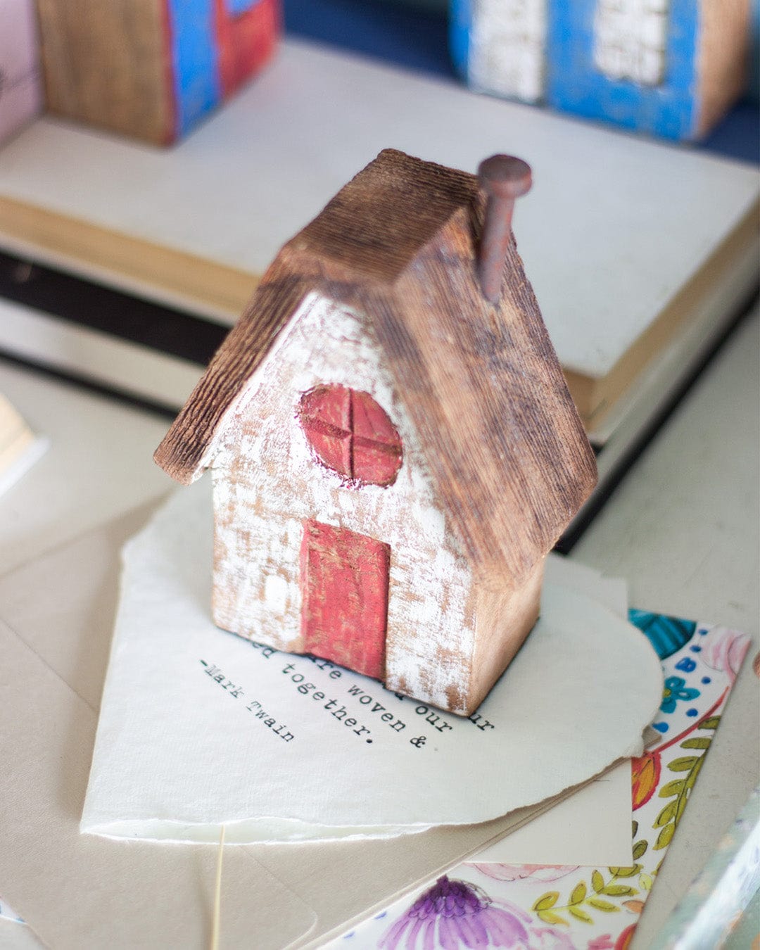 Tiny Homes Wooden Paperweight - White