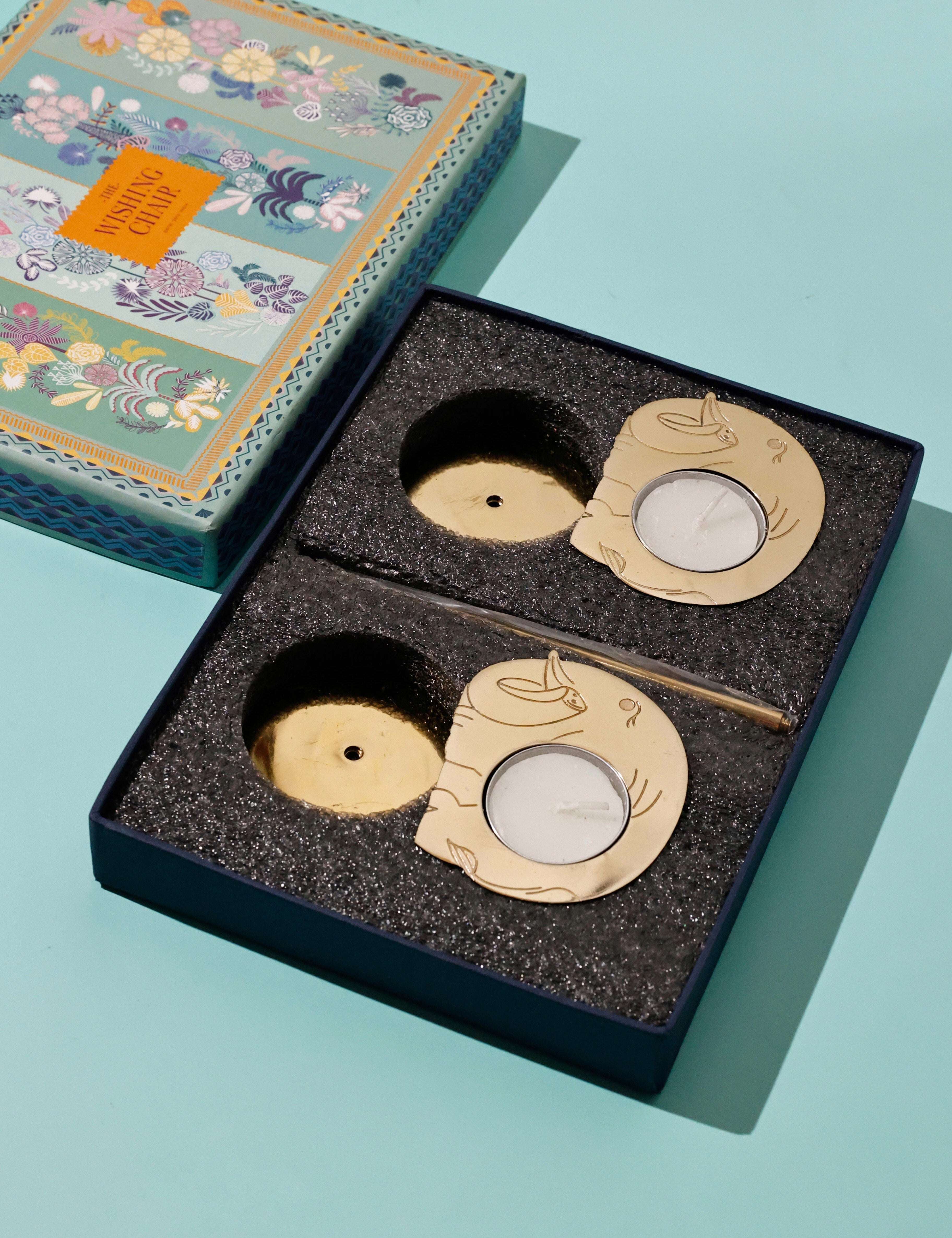 Tusk Tealight Holders with Stand Gift Box - Set of 2
