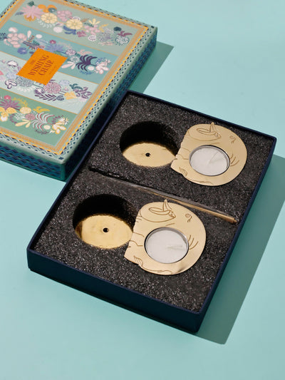 Tusk Tealight Holders with Stand Gift Box - Set of 2