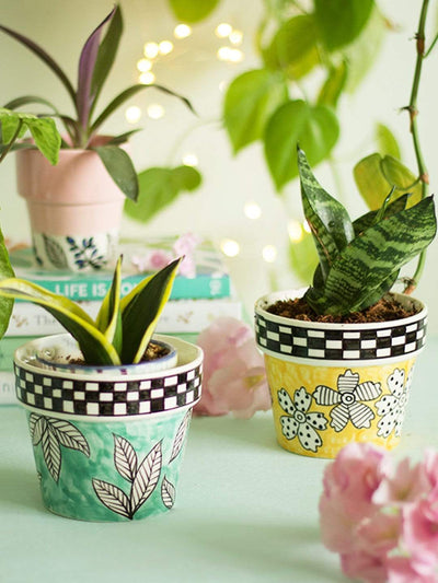 Vases & Planters Gingham Planter - Yellow