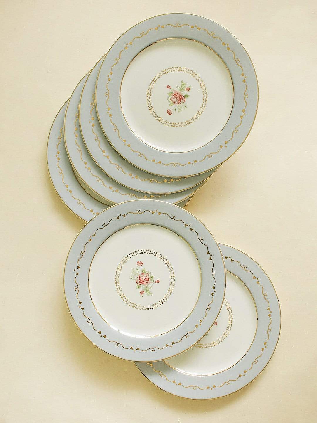 Vintage Rose Dinner Plates Set of 6 - Powder Blue