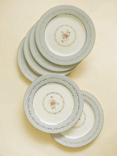 Vintage Rose Dinner Plates Set of 6 - Powder Blue