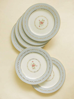Vintage Rose Dinner Plates Set of 6 - Powder Blue