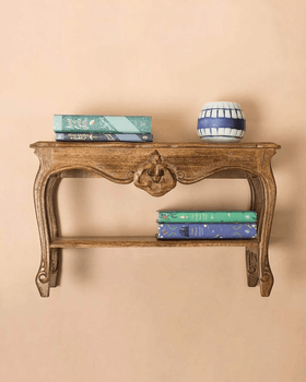 Alice mini table handcrafted wooden wall shelf with carved vintage design
