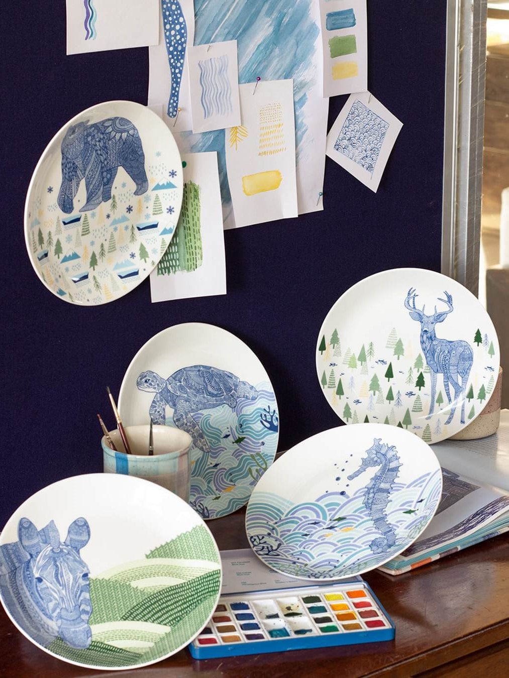 Wall Decor Animal Illustrative Series Wall Plates Set of 5